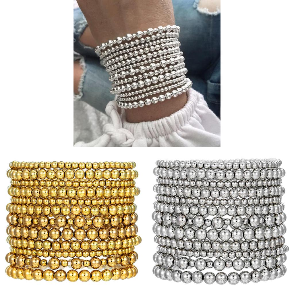 Handmade Geometric Ccb Beaded Bracelet Set For Women With Stretch Fit Perfect For Beach And Casual Wear