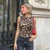 European and American women's clothing leopard print round neck sleeveless fashion trend slim-fit small vest top