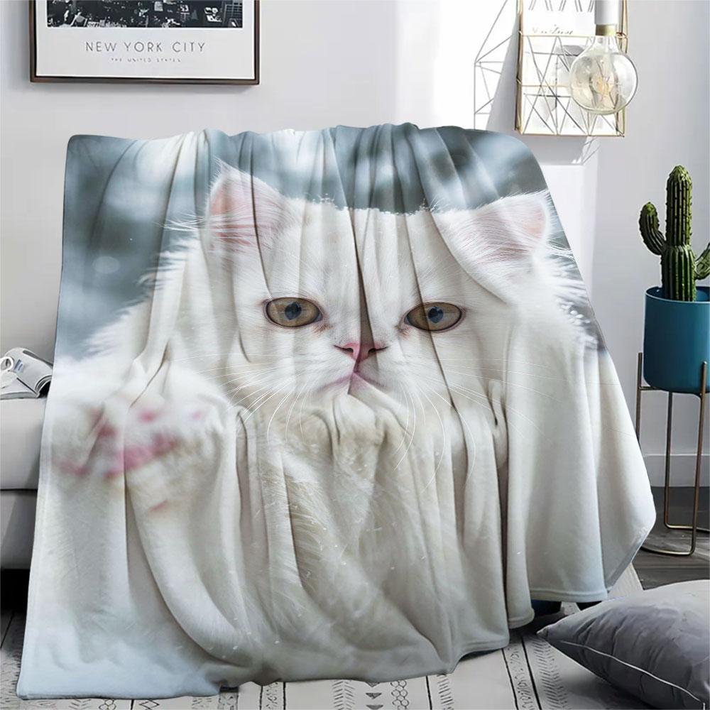 1 Stück Haustierkatzen-Aufdruck Flanelldecke, Hohe Qualität, Bequem für alle Jahreszeiten, Heimdekoration, Wärme und Komfort, Perfekt für Weihnachtsgeschenke