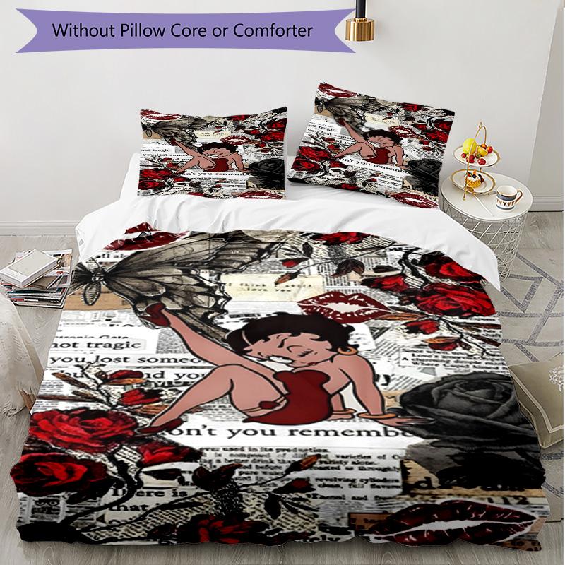 3pcs Duvet Cover Set (1*Duvet Cover + 2*Pillowcase, Without Core), Sexy Doll Print Soft All‑Season Bedding Set, Home Bedroom Decor Gift