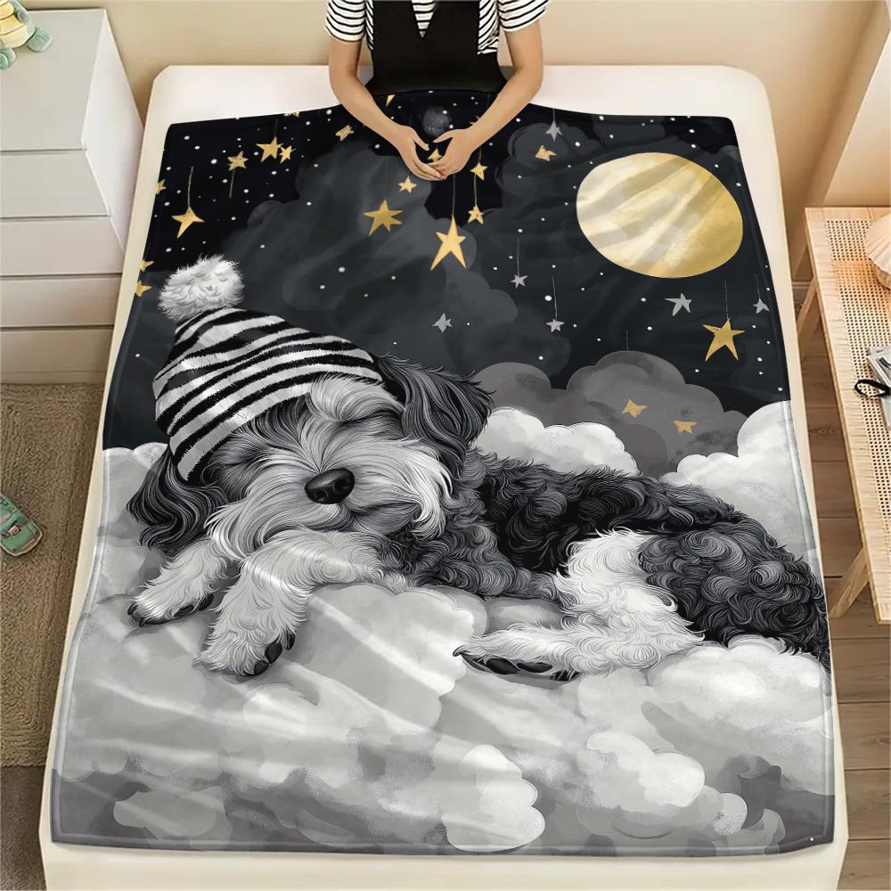 1 Stück Gute Nacht Hunde Aufdruck Flanelldecke, Hohe Qualität, Bequem für Alle Jahreszeiten, Heimdekoration, Wärme und Komfort, Perfekt für Weihnachtsgeschenke