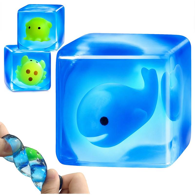 Noctilucent Squishy Ocean Cube Fun Blue Slow-Rising Squishy Toy Squeeze Stress Relief Portable Relaxing Fidget for Small Gift