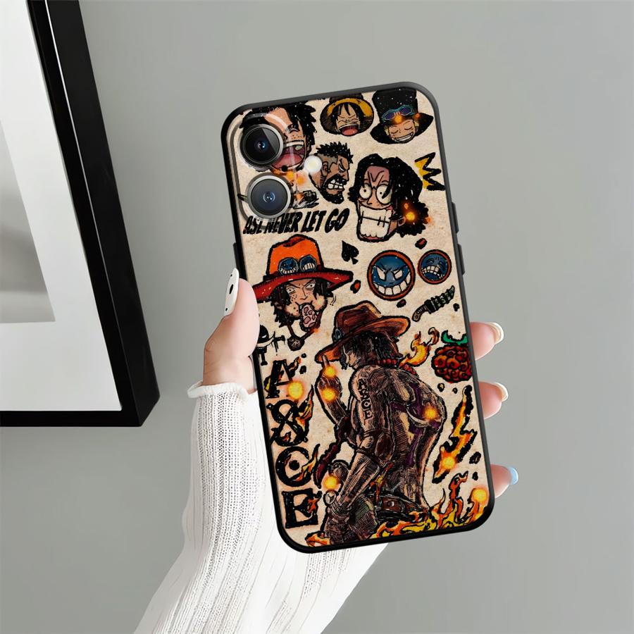 

Case for iPhone 15 16 14 Plus 17Air XR 7 8 13 12 11 17 Pro Max XS Max Black Soft Phone Cover Art One Piece Luffy iPhone17