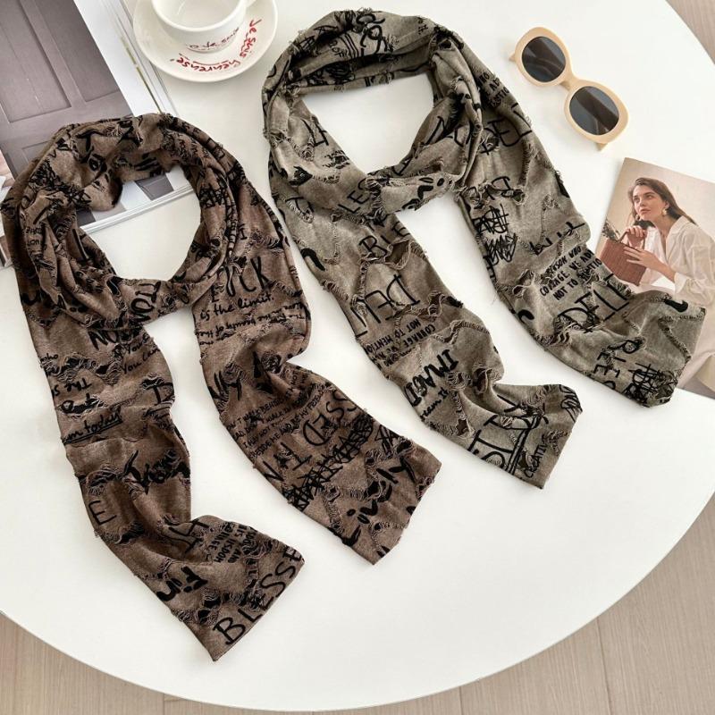 Scarf men's and women's new high-end sense casual versatile trend retro old hole scarf hip-hop style scarf scarf
