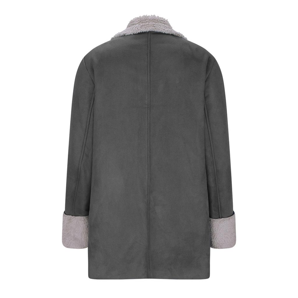 Women's Loose Casual Solid Color Lapel Pocket Long Sleeved Hooded Plush Jacket Fashionable Jacket