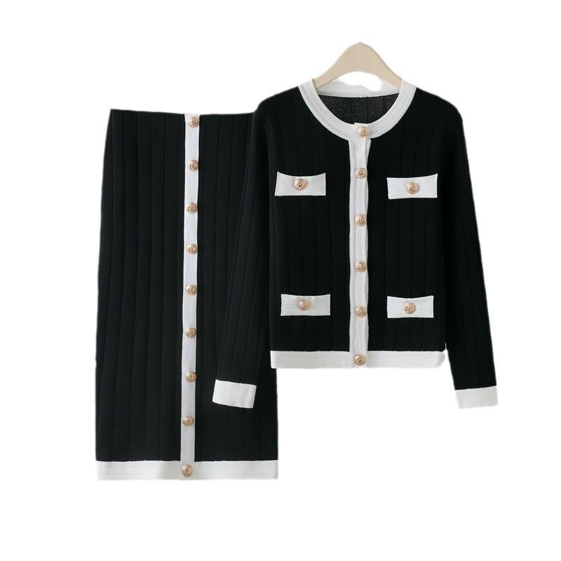 Dameloungesett 2-delt antrekk Langermet strikket genserstopper Kroppsnær skjørt Treningsdress Tykk Høst Vinter Reise Joggedress for kvinner