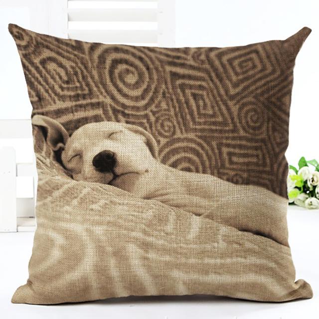 Cute Dog Printing Cushion Cover Cotton Linen Dog Throw Pillow Case For Sofa Decorative Pillowcase Cover Almohada Zt86