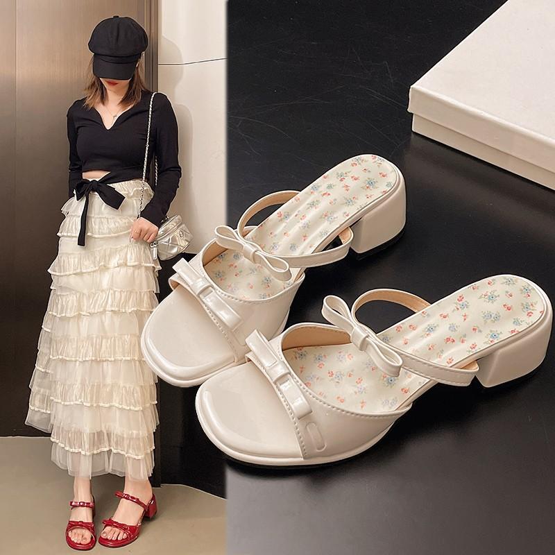 Beautiful Fish Mouth Cool Slippers Women's Summer Wear 2025 New Fashion Fairy Style with Skirt Thick Heel High Heels Women