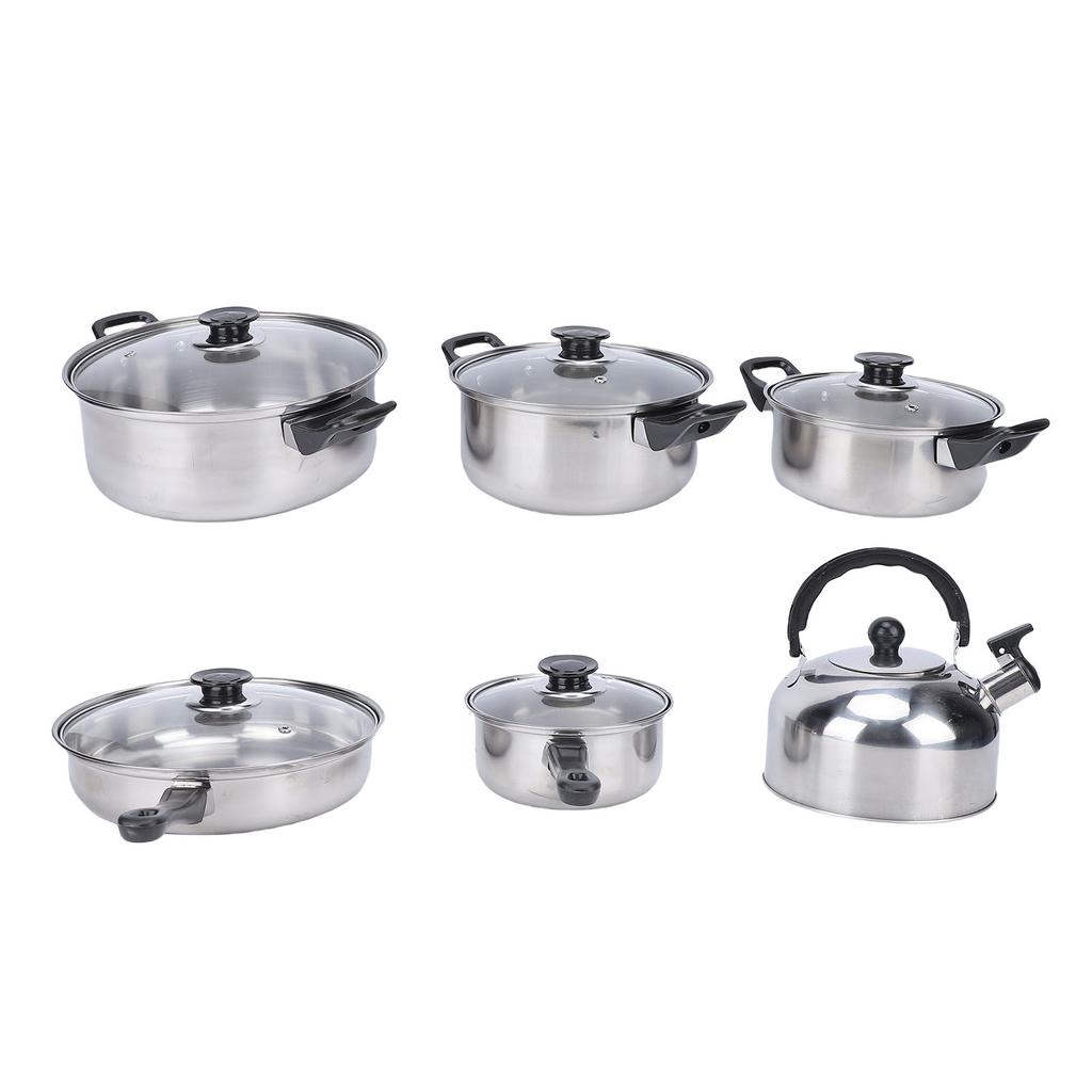 Cookware Set Stainless Steel Kitchen Pots and Pans Set with Tea Kettle Glass Lids for Cooking Frying Boiling Stewing
