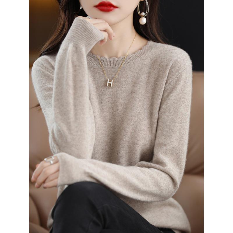 Soft & Cozy Women's Lace Round Neck Knit Sweater - Trendy Spring/Autumn 2025, Long Sleeve, Loose Fit