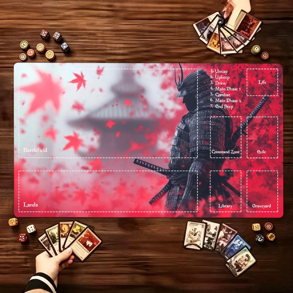 Japanese Samurai Red Dragon Theme Large Game Playmat Nonslip Rubber Card Game Mat Keyboard Pad For Tabletop Card Gaming Setup