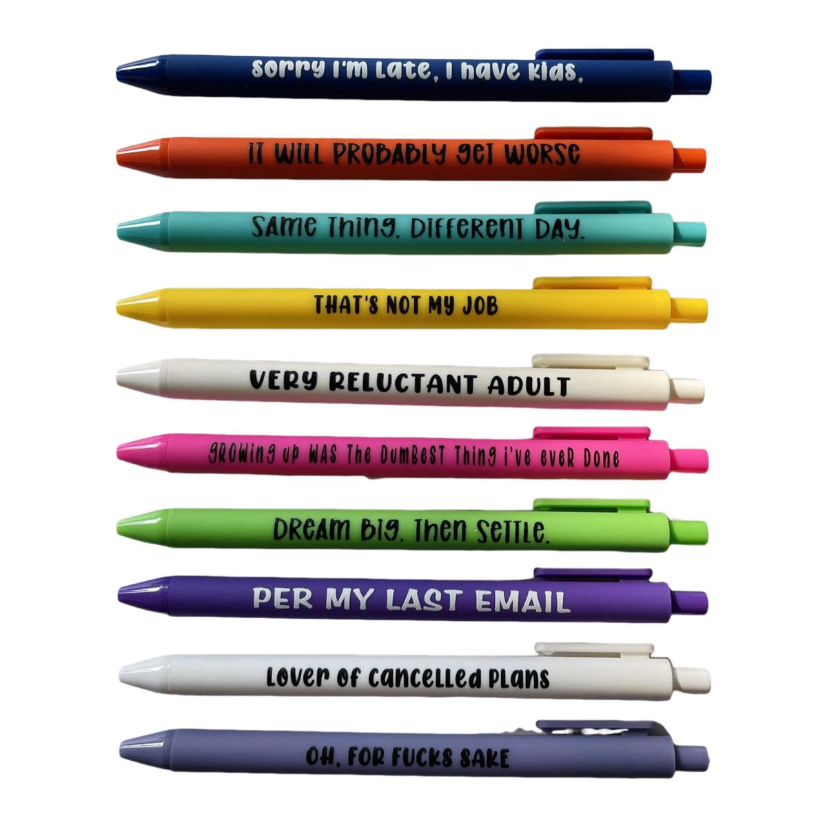 

Забавные саркастические шариковые ручки с забавными цитатами, черные чернила, яркий цвет, мягкий резиновый наконечник, быстросохнущие чернильные ручки 10 pcs