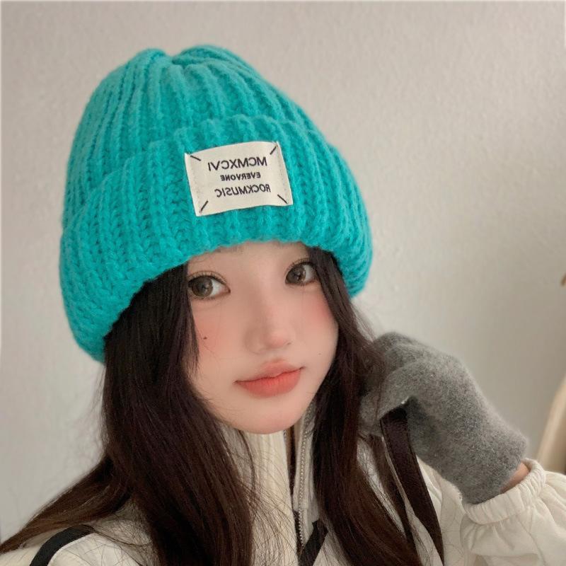Letter Cloth Label Knitted Hat for Women Autumn and Winter Korean Style Fashion Student Wool Hat Cold Hat Male Couple