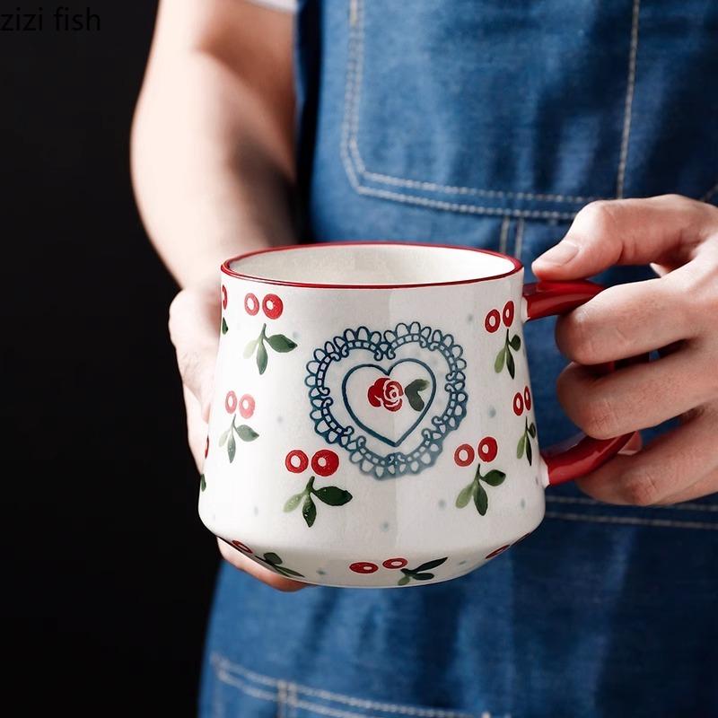 Kreative Süße Kirschkeramik Tasse Büro Kaffeetasse Wasserbecher Teetasse Haushalt Hohe Schönheit Frühstückstassen Milchbecher Saftbecher