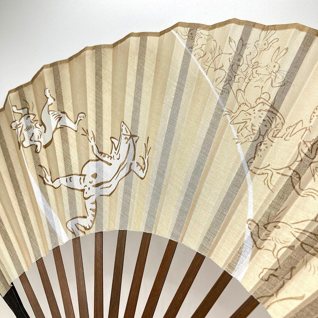 Cotton Large Frog and Rabbit Fan Only [Hanakanzashi] Men's Fan, Choju-giga (Animal Caricatures) Design, 22cm, Fabric, Size, Design, Brown, [Choju