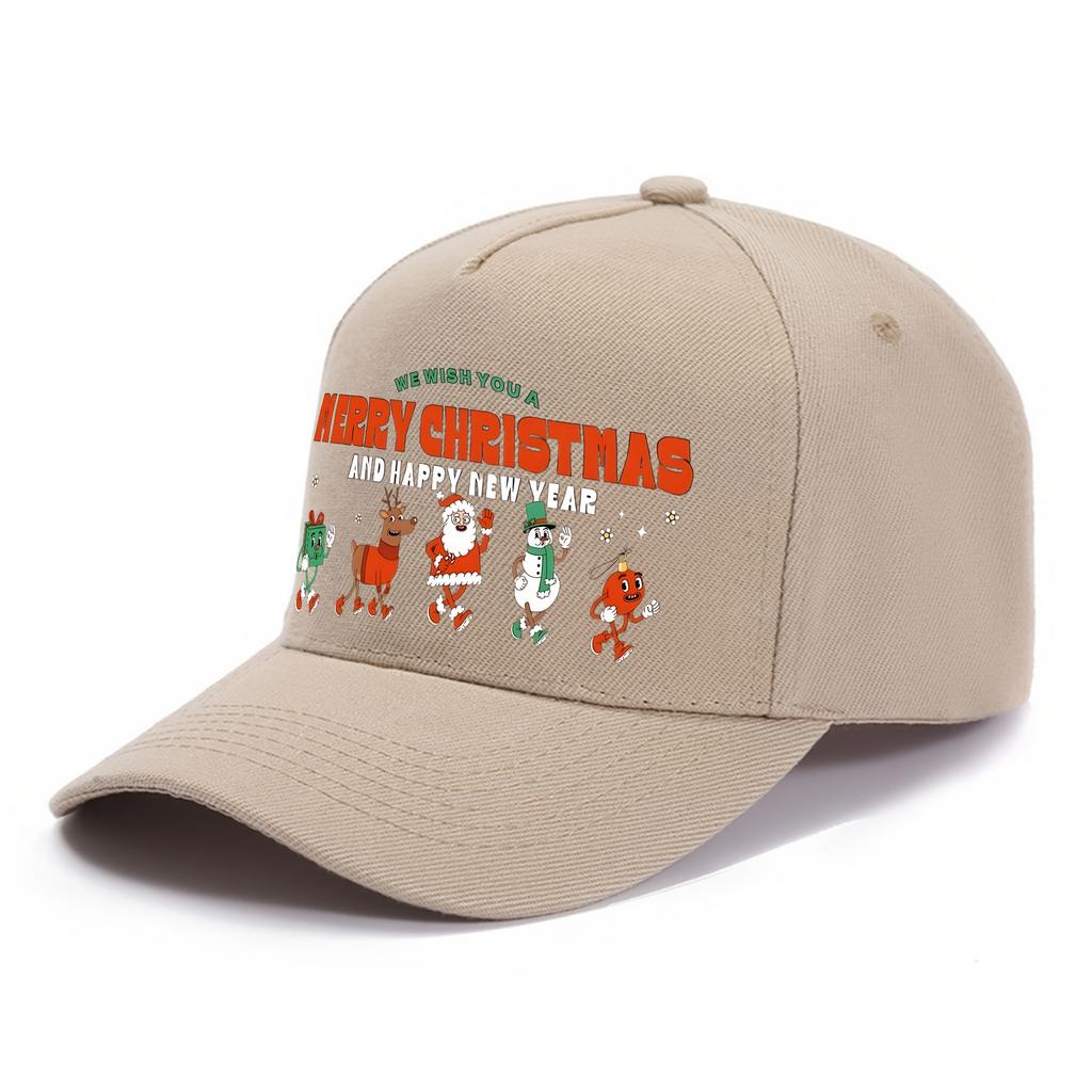 [Christmas] 1Pc Festive Christmas And Happy New Year Polyester Baseball Cap, 100% Polyester Woven Street Style Hat, Hand Washabl