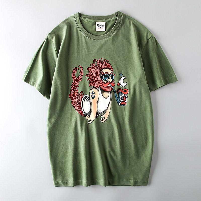 Export Tail Order Men s Cut Label Amekaji Fashion Fashion Brand T-shirt Short Sleeve Hong Kong Style Export Original Order Base T-shirt Green XL