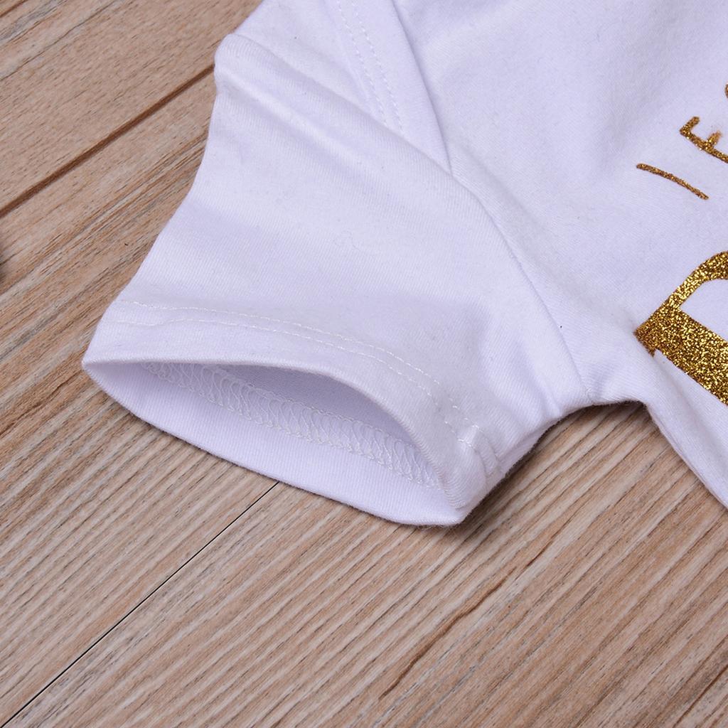 Girls Bronzing Letter Short-sleeved Top + Floral Pants + Foot Cover + Headgear Set (4-piece Set)