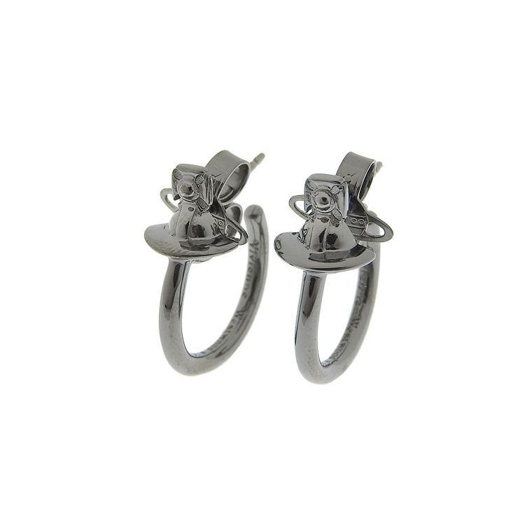 Vivienne Westwood Saturn Shaped Pattern Brass Earrings Women earrings Black 62030049S001 Box