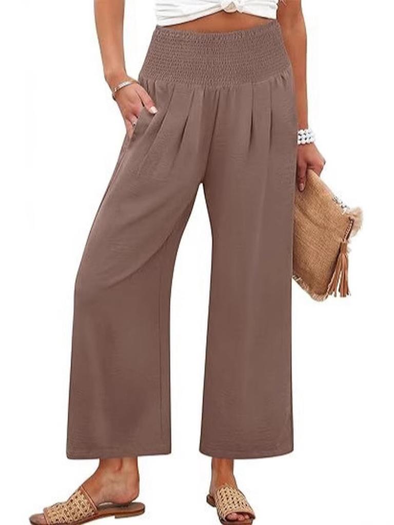 Spring/Autumn Solid Color Women's High Waist Straight Leg Casual Pants