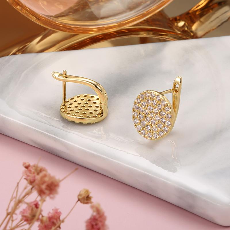Huitan Dazzling Round Disc Hoop Earrings Full Paved CZ Bling Bling Women's Ear Accessories for Wedding Party Statement Jewelry