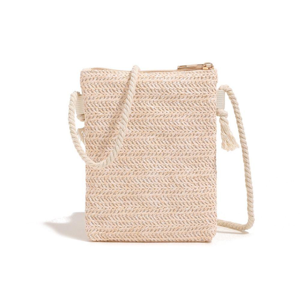 Niche Design Woven Shoulder Bag Korean Style Small Phone Bag Solid Straw Crossbody Bags Outdoor