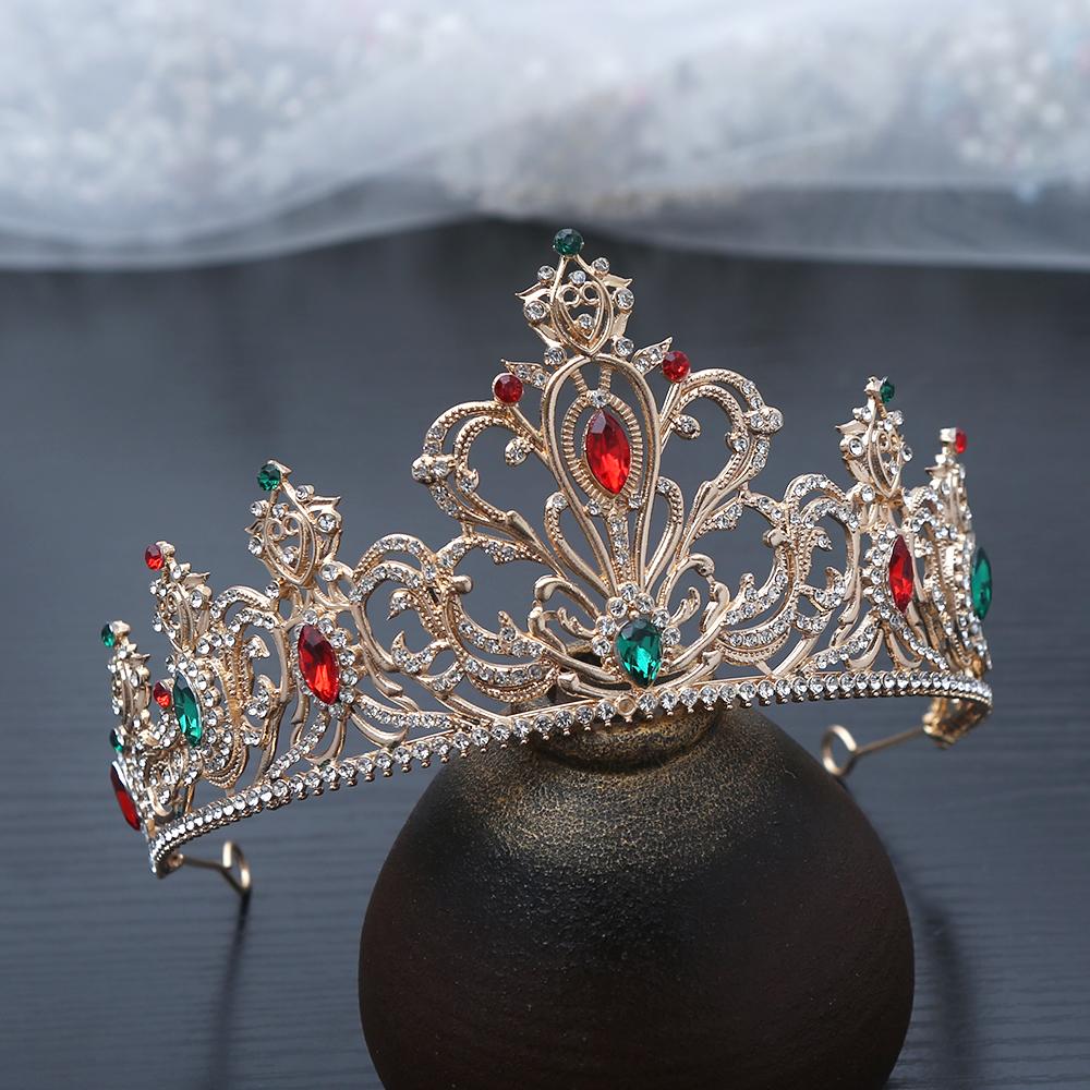 1pc Gold Vintage Gemstones Hair Crown Ornate Royal Design Sparkling Rhinestones Perfect Holiday Bridal Elegance Pageant Ready