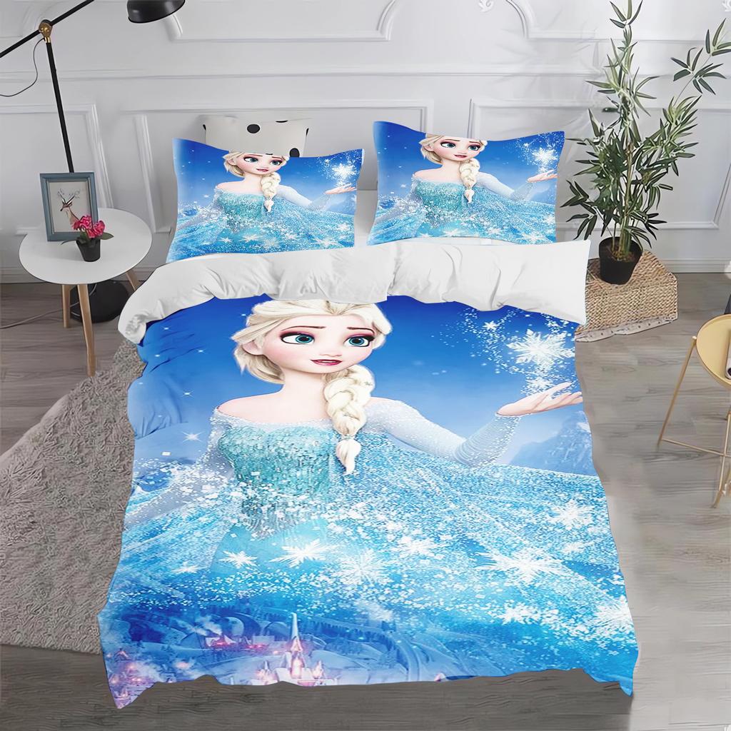 Frozen Prinses Elsa en Anna Anime Dekbedovertrek Set Comforte Beddengoed Sets met Print Cartoon Tweepersoons Kerstcadeaus 3-delig
