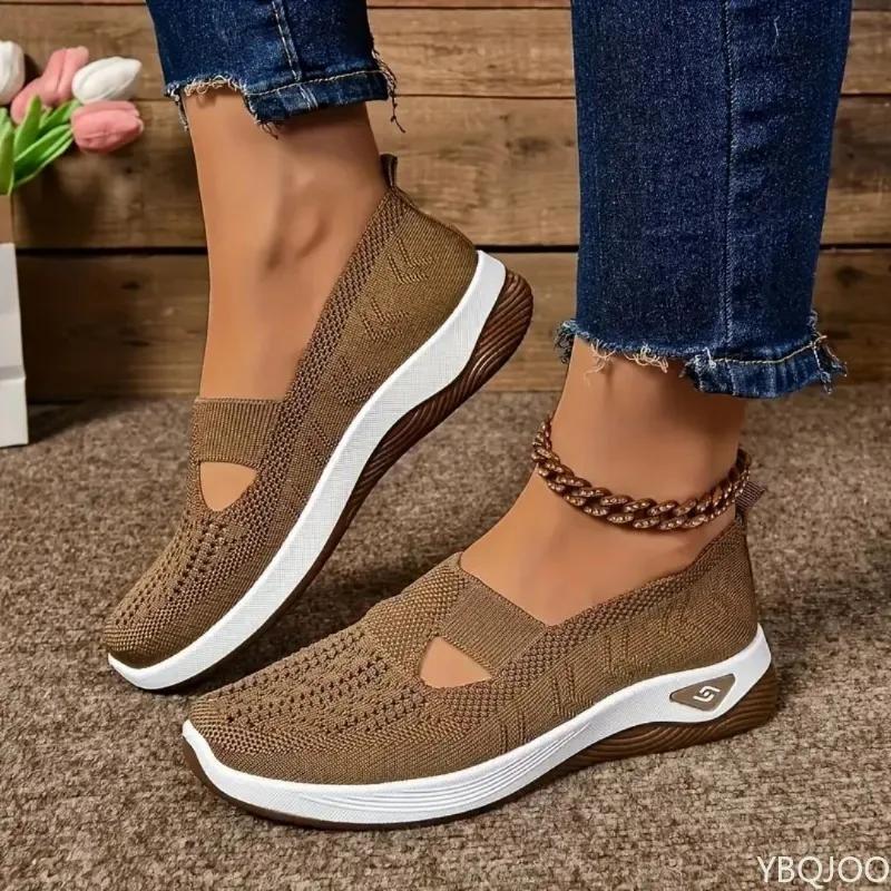 Trendy Women's Casual Single Shoes Spring Mesh Breathable and Comfortable Sports Vulcanized Shoes Large Size Anti Slip Platform