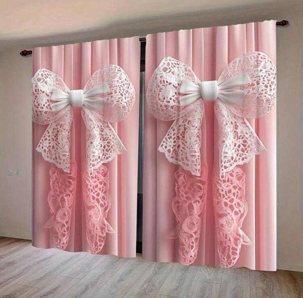 Pink Bow Patterned Printed Curtains Bedroom Living Room Home Decoration Curtain For Great Made Of Polyester