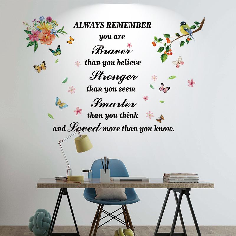 English Motivational Phrase Stickers Colorful Hummingbirds Decals Living Room Sofa Background Restaurant Decoration Self-adhesive Posters