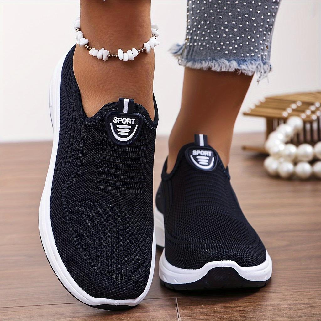 Women's Solid Color Platform Sneakers, Breathable Knit Slip On Outdoor Shoes, Comfortable Low Top Sport Shoes