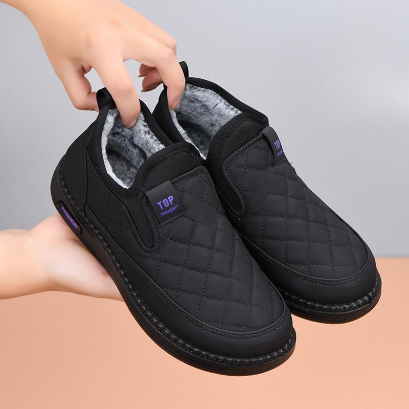 Casual Cotton Slip-On Shoes with Fleece Lining and Waterproof Exterior