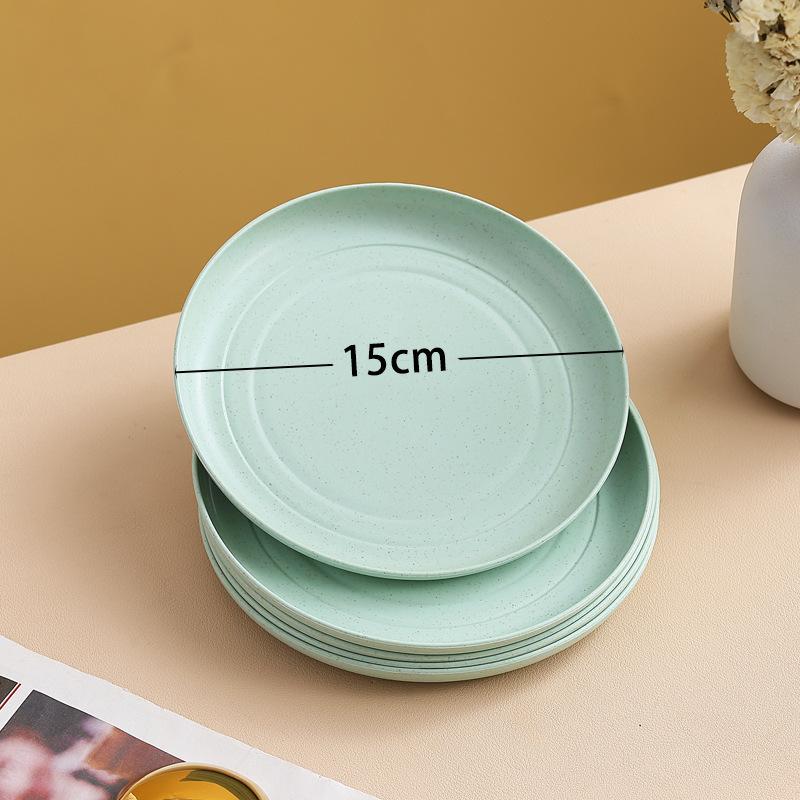 Wheat Straw Round Vegetable Plate Household Large Vegetable Plate Set Drop-Resistant Snack Plastic Plate Fruit Plate