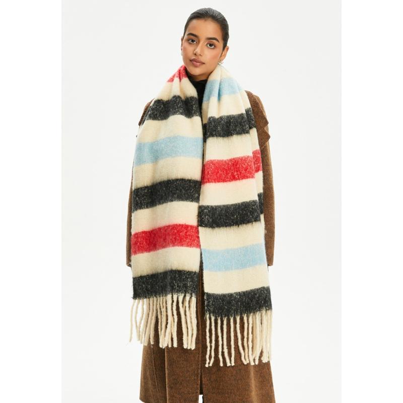 Women's Winter Colored Stripes Scarfs Vintage Casual Scarf Shawl Wraps Poncho Blanket Fringe Soft Thick Scarfs Chunky Long Shawl Scarves for Women