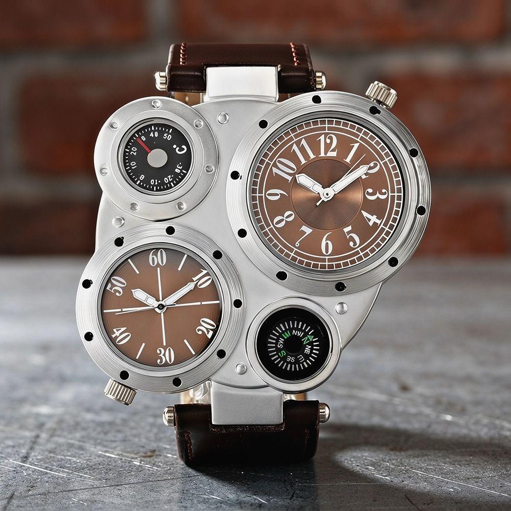 Leather Strap Dual Time Zone Watch PU Leather Strap Men's Watch Luxury Quartz Watch Luxury Style