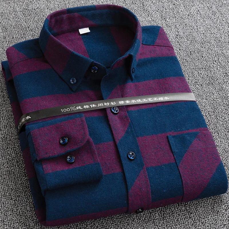 New Plaid Shirts for Male Plus Size Leisure Mens 100% Cotton Winter Warm Flannel Casual Checkered Over Size Shirt Long Sleeve