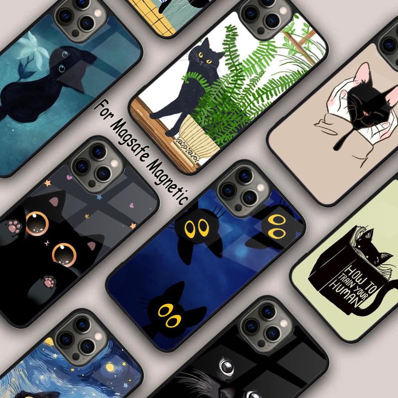 Schwarze Katze Magnetische Handyhülle Für APPLE iPhone 17 Air 16 14 13 12 Pro Max 15 Plus Kabelloses Laden Mit MagSafe Abdeckung