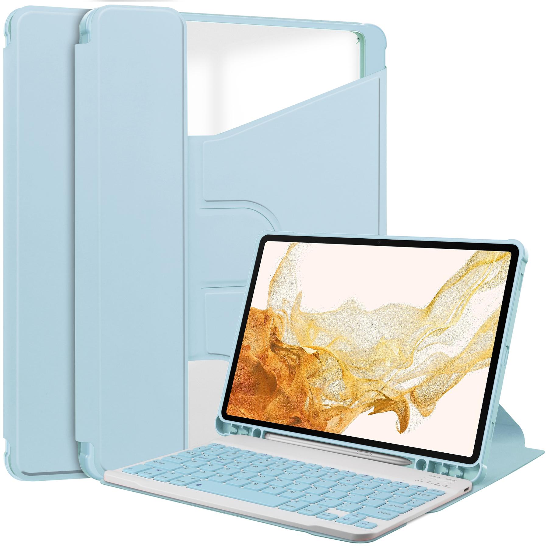

For Samsung Galaxy Tab S10 Plus Case 360° Rotary Stand PU Leather+Acrylic Tablet Cover (Without Keyboard) Sky Blue