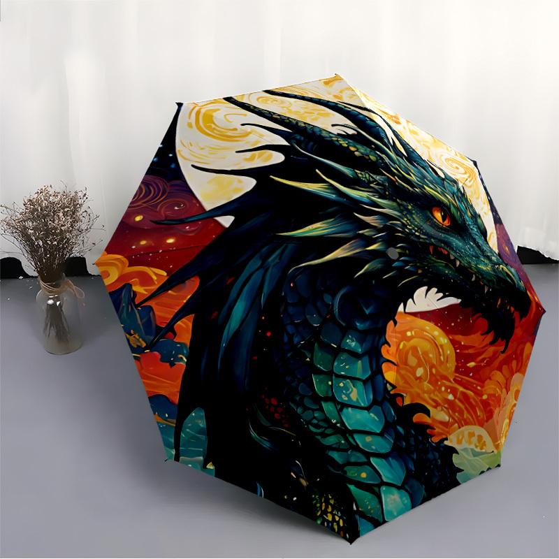 1pc Dragon Fantasy Automatic Folding Umbrella, Sturdy And Durable Automatic Folding Umbrella with 8 Ribs, Convenient for Outdoor Use090