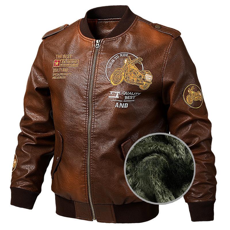 Fleece Thickened PU Leather Jacket Men's Thickened Men's Cotton-padded Clothes and Motorcycle Clothes Men's