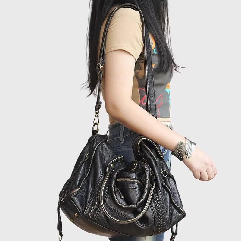 Retro Motorcycle Bag, Large-capacity Handbag, Tote Bag, Women's Single-shoulder Crossbody Bag Casually