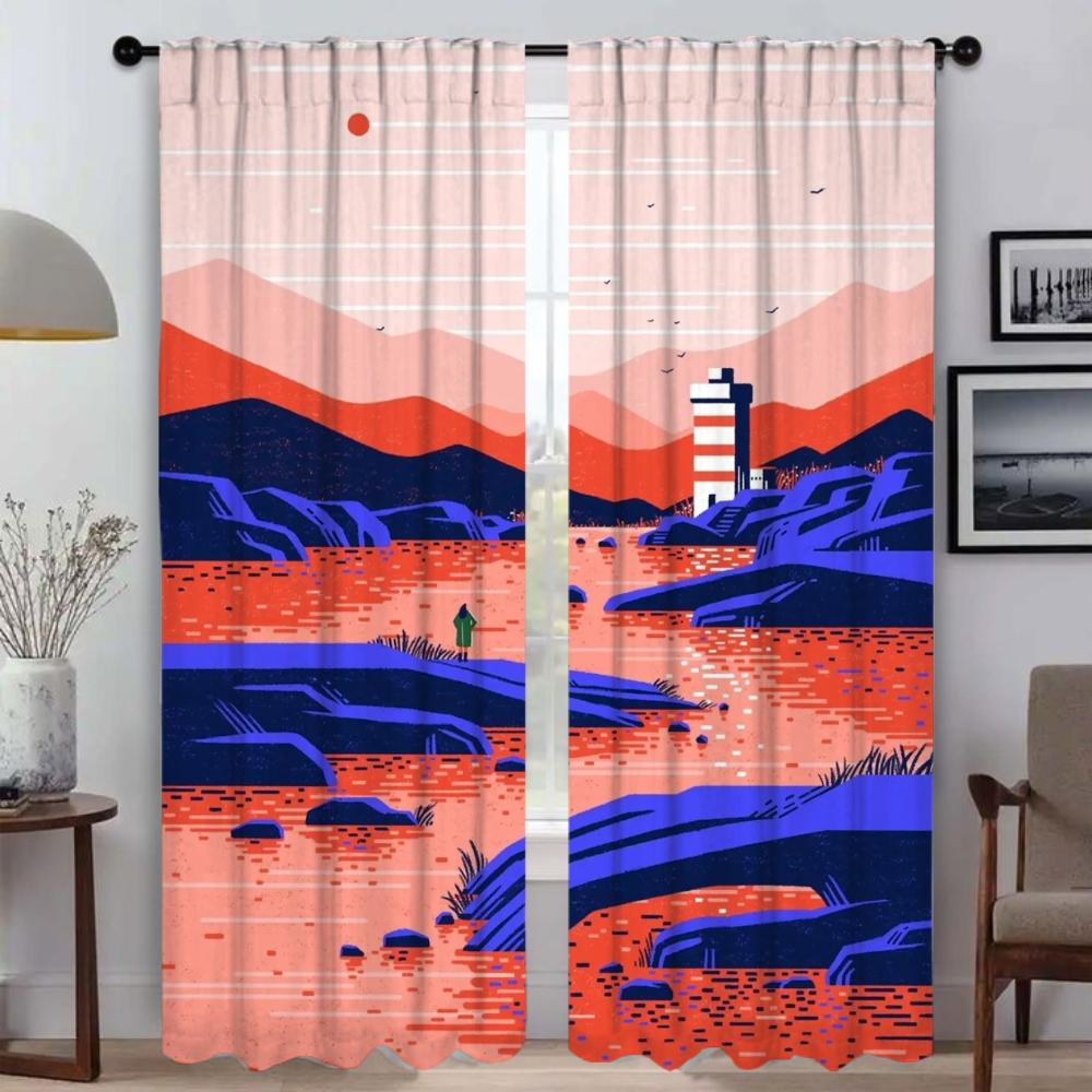 

Горное искусство Домашний интерьер Шторы для гостиной Затемняющие шторы Шторы Разделитель Тюль для спальни Украшения на Хэллоуин W50xH70cmx2pcs-CL