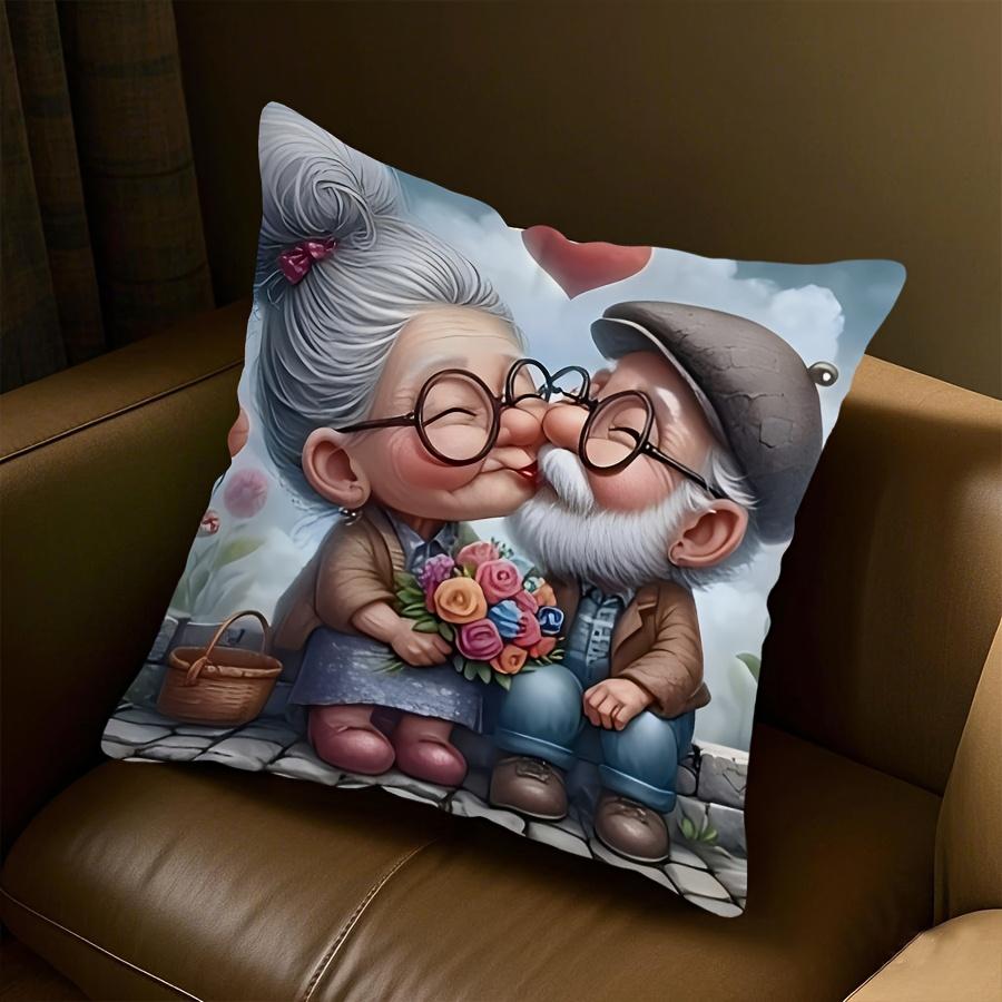 1pc Whimsical Grandparents Pillow Cover - "Oma Und Opa" Design with Heart & Floral Motifs, Perfect Gift for Mother'S Day & Father'S Day