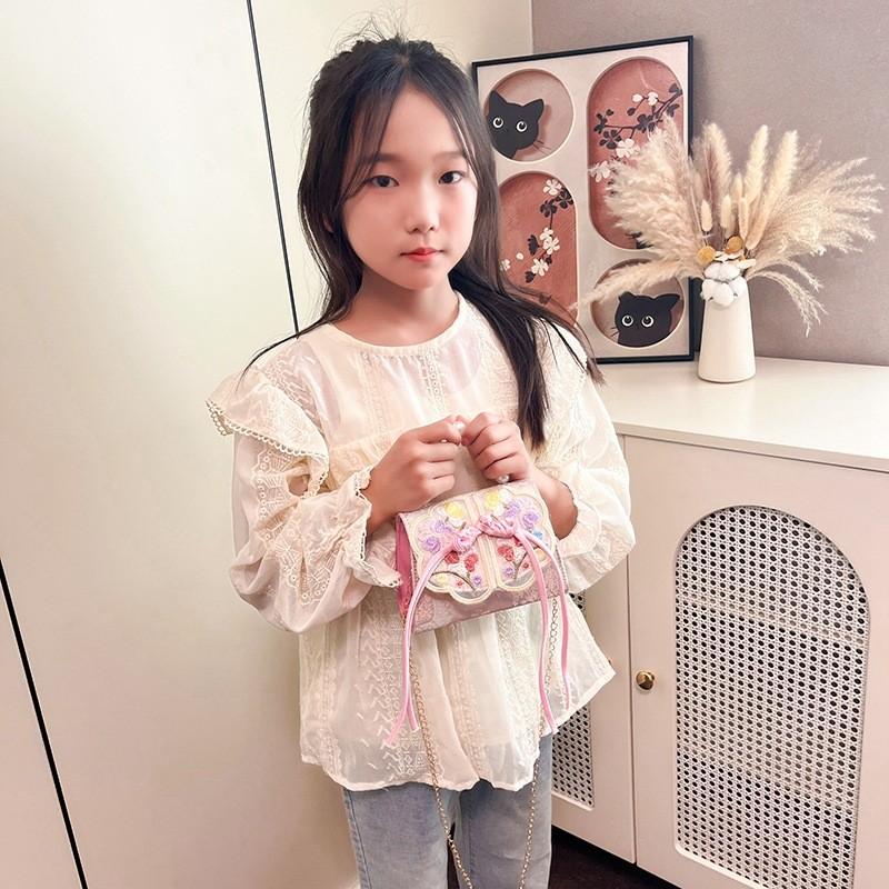 Style Chinese Embroidery Kids Trendy Bag Pu Material Fun Pattern Outings Summer
