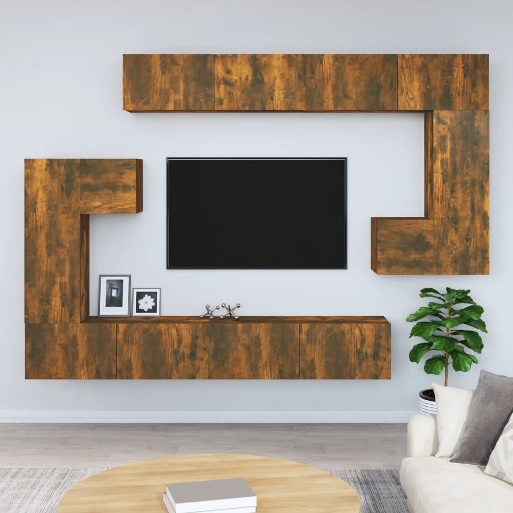 Wall Mounted TV Cabinet Smoked Oak Wood Composite