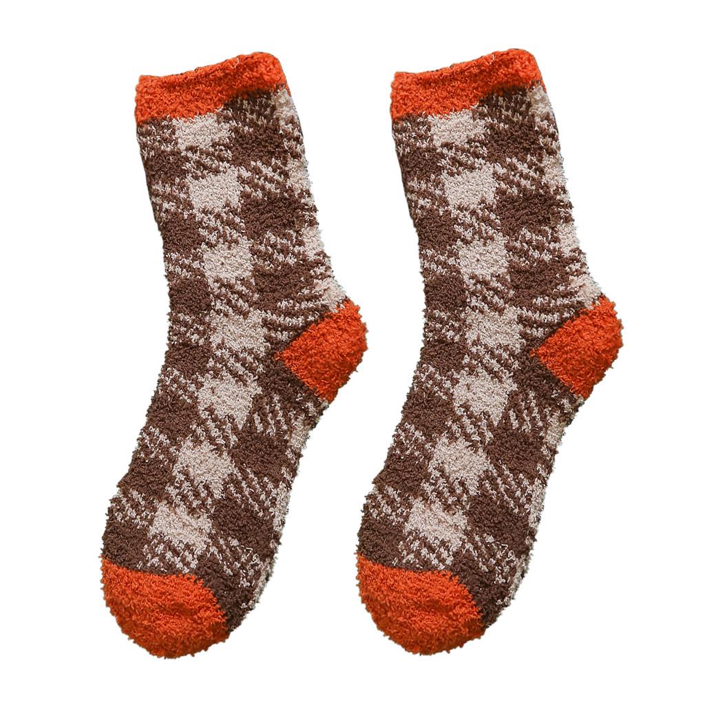 Fashion Home Women Girl Soft Bed Floor Plaid Socks Warm Sleeping Mid Stockings
