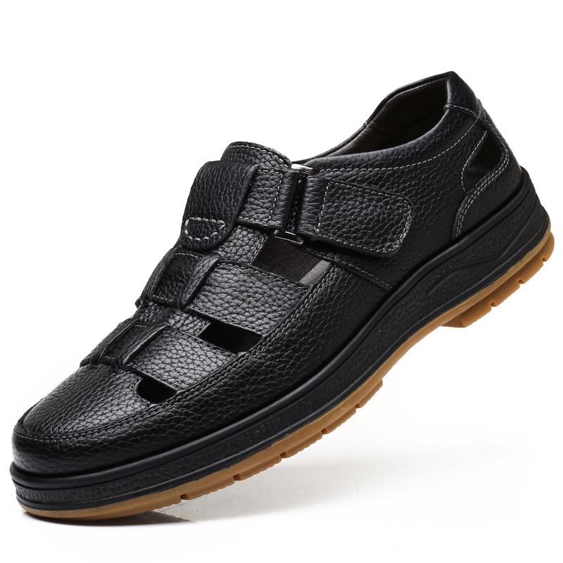 Fashion Summer Hollow Cowhide Sandals Breathable Men's Lightweight Man Outdoor Sandals Travel Men Casual Comfort Large Size Beach Shoes