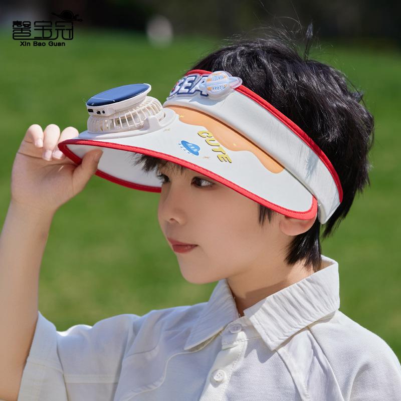 Summer children's hat big eaves solar fan hat outdoor outing shading sun protection hat cartoon cute empty top hat