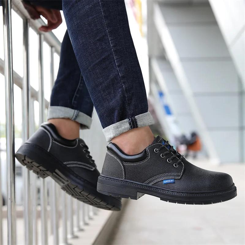 Fashion Men Work Safety Shoes Anti Smashing Waterproof Genuine Leather Welding Shoes Indestructible Nail Proof Boot